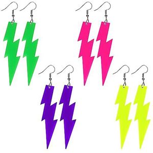 4 paar neon oorbellen uit de jaren 80 voor dames van overdreven acryl - Hangende oorbellen - Halloween sieraden - feestaccessoires (Lightning), acryl, geen edelsteen, Lak Acryl, Geen edelsteen