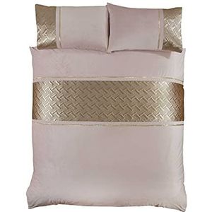 Rapport Home Luxe lichtroze fluwelen beddengoedset - beddengoedset voor kingsize bedden met gouden paneel, strass-ornamenten en geometrisch design, zachte en elegante slaapkamerdecoratie