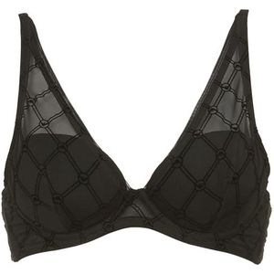 Emporio Armani All Over Mesh Monogram Balconette Bra Padded Femme, Noir, 34 / D