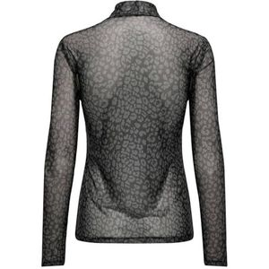 ONLY Onlerica Life Mesh L/S JRS High Neck Top voor dames, Zwart/Dagelijks luipaardpatroon