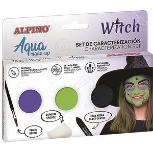 Alpino Aqua Make up Heks karakteriseringsset, gezichts- en lichaamsmake-up op waterbasis, ideaal voor kostuums voor kinderen en volwassenen, verf op waterbasis voor gebruik