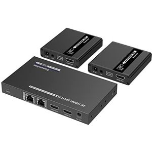 PremiumCord HDMI-splitter 1-2 + extender via CAT6/6a/7, Ultra HD 4K @30Hz tot 70m, metalen behuizing, 2 ontvangers met voedingen, Dolby TrueHD, 3D, EDID, CEC, HDCP2.2