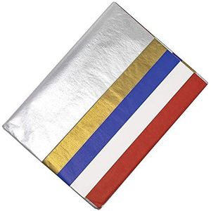 Baker Ross PJ119) Platinum zijdepapier 50 cm x 30 cm, 5 verschillende kleuren platina jubilaum rood, blauw, wit, metallic goud en zilver metallic 30 vellen