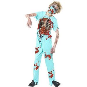 Smiffys Zombie chirurg kostuum blauw met broek bovenstuk masker & stethosc