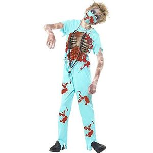 Smiffys Zombie chirurg kostuum blauw met broek bovenstuk masker & stethosc