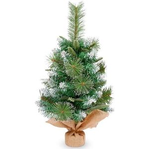 himaly Kleine pvc-kerstboom 60 cm met 60 punten van dennenbladeren, mini-tafel, kunstkerstboom in wit, katoen linnen en cementbasis voor kerstdecoraties