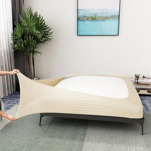 Kingsize boxspring hoes, 4-zijdige elastische stoffen boxspring cover voor hotel en thuis, extra groot bed, beige