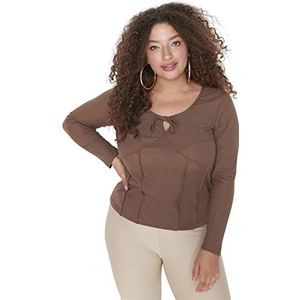 TRENDYOL Chemisier pour femme Coupe ajustée Col rond Grande taille, marron, XXL grande taille