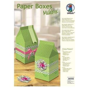 URSUS® Milkbox geschenkdozen met paars bloemenpatroon, met satijnen lint, 2 m, 5 stuks voorgesneden en geribbelde accessoires, 300 g/m²
