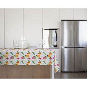 GEMITEX Fleece tafelkleed met Hawaii bloemenmotief, rechthoekig, voor 8 opmerkingen, 120 x 190 cm, meerkleurig, 120 x 190 cm