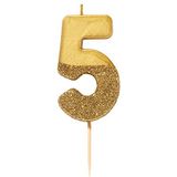 Verjaardagskaars nummer 5 goud met glitter, hoogwaardige taartdecoratie, mooi, glinsterend voor kinderen, volwassenen, 5e, 50e feest, verjaardag, mijlpaal