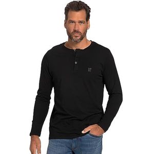 JP 1880 Menswear 702555 Henley T-shirt met lange mouwen en knoopsluiting, ronde hals, 702555, zwart.