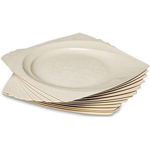 Garnet - Platte vierkante borden van harde en herbruikbare kunststof – vaatwasmachinebestendig – 100% Made in Italy – set met 12 borden – kleur Havanna