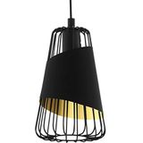 EGLO Austell hanglamp met 1 fitting, industriële vintage hanglamp van staal en textiel, in zwart en goud, eettafellamp, woonkamerlamp, hangend met E27-fitting, Ø 16,5 cm