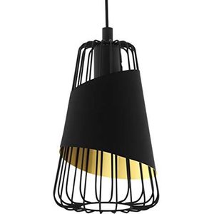 EGLO Austell hanglamp met 1 fitting, industriële vintage hanglamp van staal en textiel, in zwart en goud, eettafellamp, woonkamerlamp, hangend met E27-fitting, Ø 16,5 cm