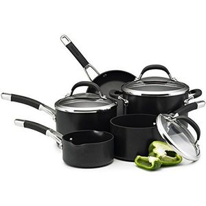 Circulon Premier Professional Set met 5 - 4 pannen en braadpan, levenslange garantie, anti-aanbaklaag, glazen deksel, van hard geanodiseerd aluminium, geschikt voor inductie en oven, zwart