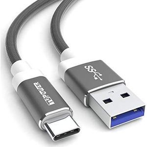 TUPower K02 USB C naar USB 3.0 kabel Quick Charge 1 m compatibel met Samsung Galaxy S20 S10 S9 S8 Plus A51 A71 A41 Xiaomi Redmi Note 7 8 Pro grijs