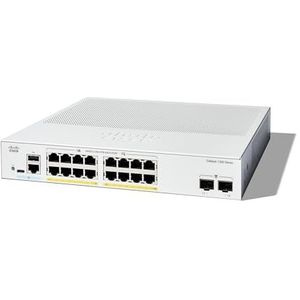 Cisco Catalyst 1300-16P-2G Managed Switch, 16 poorten GE, PoE, 2 x 1GE SFP, beperkte levenslange bescherming (C1300-16P-2G)