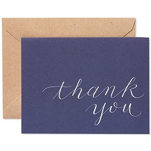American Greetings Bedankkaarten, marineblauw, met bruine enveloppen in kraft stijl, 50 stuks