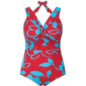 Ulla Popken Dames badpak bloemen patroon rood 58, Rood