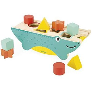 Janod - Croco Tropik Vormbox - Houten Speelgoed - Educatief speelgoed vormen en kleuren - 8 vormen om in te bouwen - FSC-gecertificeerd - Waterverf - vanaf 1 jaar, J08267