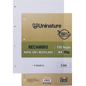 Unipapel | Navulverpakking van A4 gerecycled papier | 100 gladde vellen | 4 boren | supersterk papier | PaperClass90 g