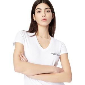 ARMANI EXCHANGE Milan/New York Logo Slim Fit T-shirt voor dames met V-hals, Wit (optisch wit)
