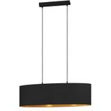 EGLO Zaragoza hanglamp, kroonluchter voor slaapkamer, woonkamer en eetkamer, hangende plafondlamp, lampenkap van stof in zwart en goud met decor, E27 fitting, 78 cm