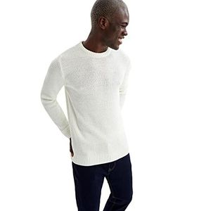 DeFacto Gebreide trui met lange mouwen ronde hals trui slim fit heren trui, ECRU