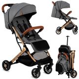 MOMI ESTELLE Kinderwagen voor kinderen vanaf 6 maanden tot een maximaal gewicht van 15 kg, opvouwbaar tot de afmetingen 65 x 51 x 21 cm, gewicht 7,5 kg, 5-punts veiligheidsgordel, koffer, grijs/goud