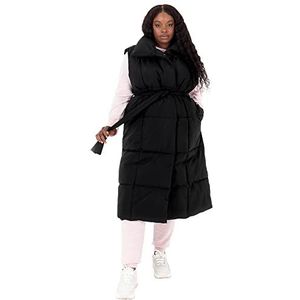 LOVEDROBE Dames vest mouwloos winter lange gewatteerde jas body warmer plus size met belt zakken kraag zonder capuchon zwart 18 dames zwart, zwart.