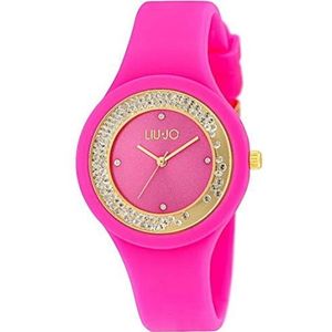 LiuJo TLJ1424 Dameshorloge, analoog, kwarts, met siliconen armband, fuchsia/goud, riem, fuchsia/goud, Riem