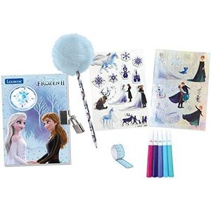Lexibook - Frozen 2 Elektronisch dagboek met accessoires, lichteffecten, hangslot en sleutels, stickers, pompompen, 100 pagina's, blauw/paars, karikatuur, SD30FZ