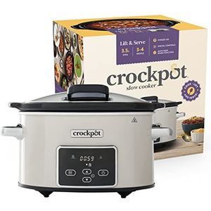 Crock-Pot CSC060X, elektrische sudderpan, programmeerbaar, met klapdeksel en digitaal display, beige en chroomkleurig, 3,5 liter (3-4 personen), warmhoudfunctie