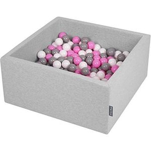 KiddyMoon Ballenbad voor baby's, vierkant, 90 x 40 cm/200 ballen, 7 cm, ballenbak, speelgoed voor kinderen, lichtgrijs: grijs/wit/roze