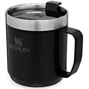 Stanley Classic Legendary Camp Mug 0.35L / 12 OZ Matte Zwart – Lekvrij - Vacuüm geïsoleerde mok - Roestvrijstalen thermosbeker houdt 1.5 uur warm - BPA-vrij - Vaatwasserbestendig,Mat zwart