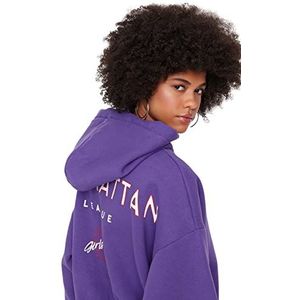 Trendyol oversized hoodie met slogan voor dames, paars, XS, Paars.