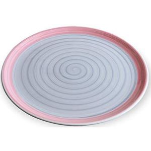Zafferano Serie spiraal, pizzaplaat van keramiek, met de hand versierd, Made in Italy, vaatwasmachinebestendig en magnetronbestendig, diameter 33 cm, 6 stuks, grijs en roze