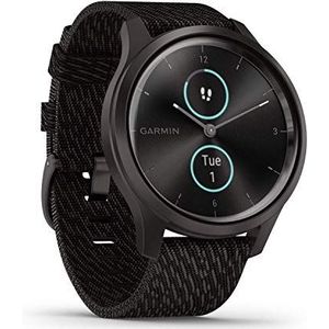 Garmin Vívomove Stijl: smartwatch met mechanische wijzers en dubbel kleuren-touchscreen met GPS-tracking en Garmin Paytm - 42 mm, Slate/nylon zwart - wijzerplaat 42 mm (gereviseerd)