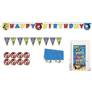 4661 Pack fête d'anniversaire Mickey Mouse pour 8 garçons-filles nappe, assiettes, fanions, affiche et guirlande