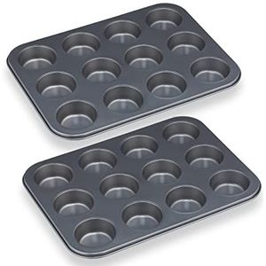 Relaxdays muffinvorm 12 holtes - antiaanbak muffin balkblik - bakvorm muffins - 2 stuks