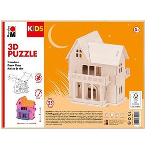 Marabu KiDS 31700000012 3D houten puzzel droomhuis met 33 puzzelstukjes van FSC-gecertificeerd hout, ca. 16 x 20 cm, eenvoudig te monteren, te schilderen en te personaliseren