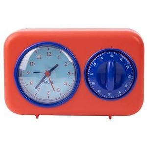 Fisura - Rode retro keukentimer. 60 minuten analoge keukentimer, multifunctionele timer met klok en alarmfunctie. Pomodoro-timer