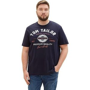 TOM TAILOR Heren T-shirt grote maten met logoprint van katoen, 10668-hemel kapitein blauw