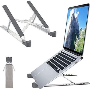 FINIBO In hoogte verstelbare laptopstandaard met 8 niveaus, opvouwbare laptopstandaard van aluminium, compatibel met MacBook Pro Air, Dell, HP en 10-15,6 inch tablet (zilver)