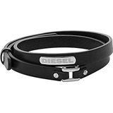 Diesel Herenarmband, 18 cm - 19,5 cm, zwarte leren armband, DX0971040, Leer, Geen edelsteen