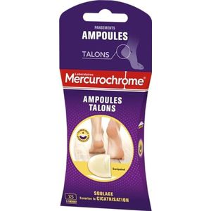 MERCUROCHROME - Pansements ampoules talons - Grand format - 5 unités - Technologie Hydrocolloïde - Soulage la douleur - Favorise la cicatrisation - Protège des zones de frottements