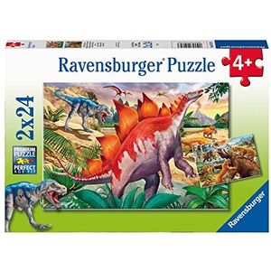 Ravensburger - 05179 Kinderpuzzel, puzzels 2 x 24 p, mammuts en dinosaurus, vanaf 4 jaar