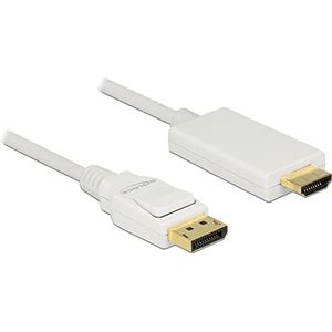 DeLOCK Videokabel - DisplayPort HDMI - DisplayPort (M) naar HDMI (M) - 2m - drievoudig afgeschermde aansluitkabel Twisted Pair - Wit - Passief (83818)