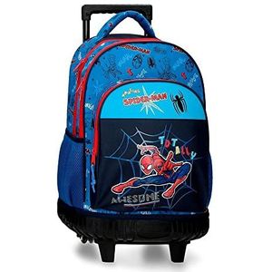 Marvel Spiderman Totally Awesome compacte rugzak met 2 wielen, blauw, 32 x 45 x 21 cm, polyester, 30,24 l, blauw, Mochila Compact 2 Ruedas, compacte rugzak met 2 wielen, Blauw, Compacte rugzak met 2